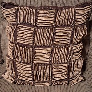 Accent Pillow Brown and Beige Beaded Checkered Pattern